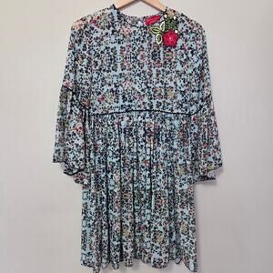 Anthropologie Bhanuni By Jvoti 6 Embroidered Floral Tunic Dress Bell Sleeve Boho